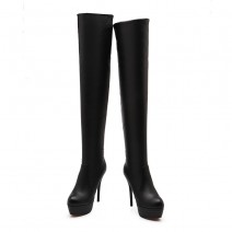 Autumn And Winter Women Fashion Solid Color Round Toe Thick-Soled Stiletto Heel Over The Knee Boots